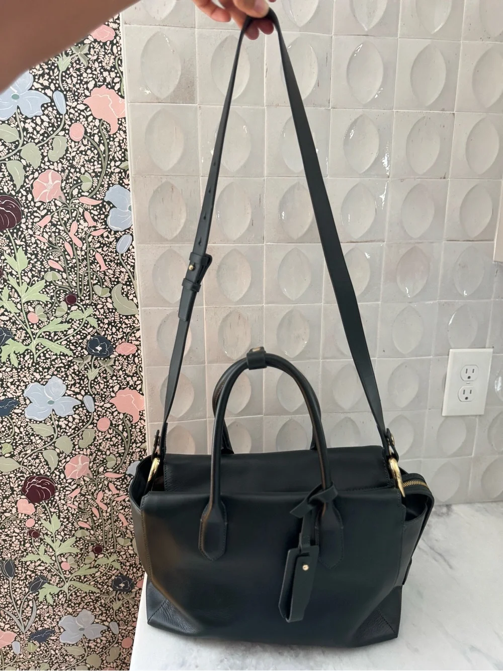 J. Crew Hunter Green Leather Satchel with Top Handles and Crossbody Strap